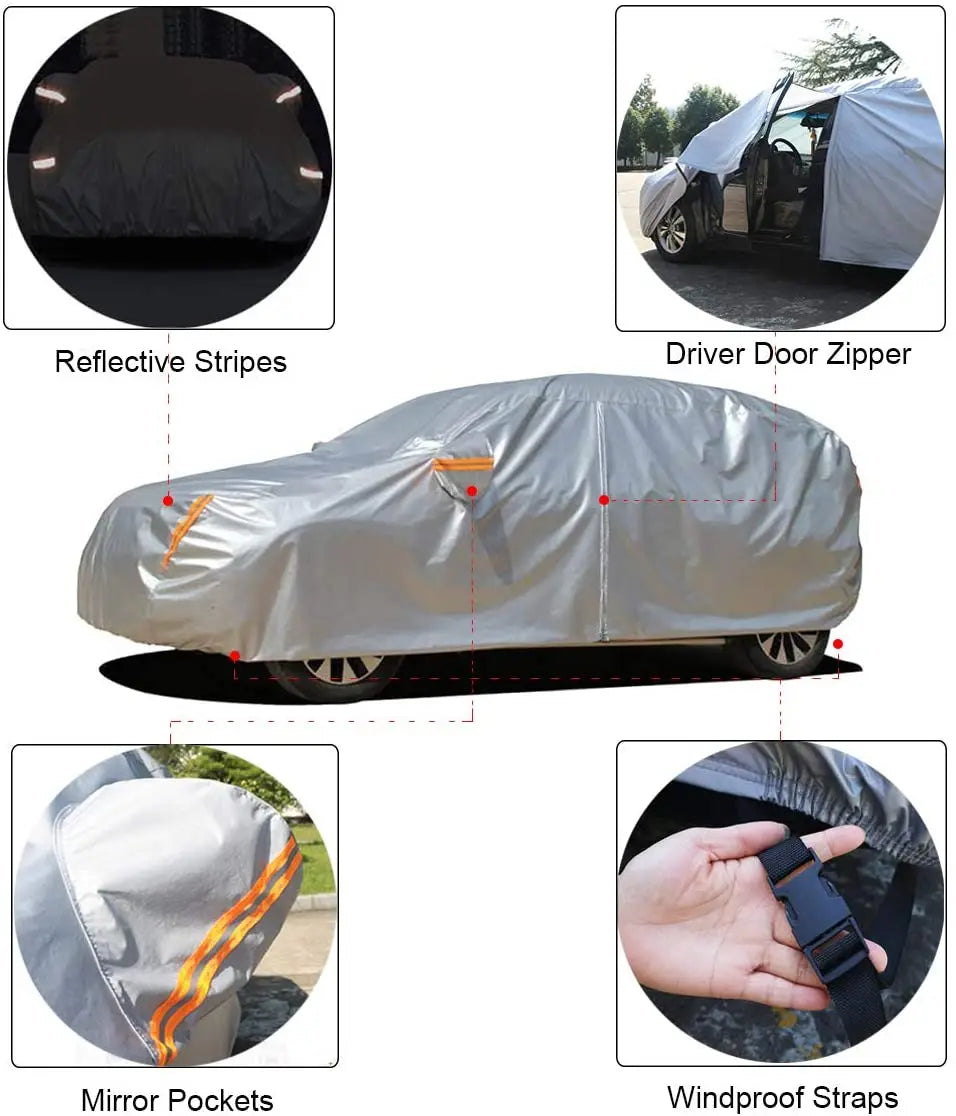 Kayme Multi-Layer Full Car Cover Waterproof Breathable with Zipper and Cotton Lining,Outdoor Sun Rain Snow Dust and Leaf Protect