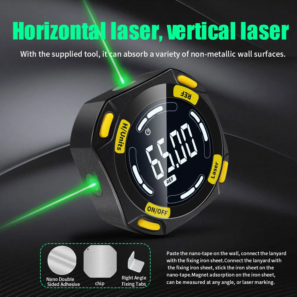 Green Laser Digital Protractor Angle Measure Inclinometer 5 Side Magnets 3 in 1 Laser Level Box Type-C Charging Angle meter