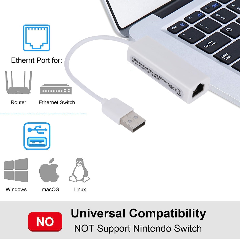 10/100Mbps USB Network Card USB 2.0 to Rj45 Lan Ethernet Adapter RTL8152B Network Card for PC Macbook Laptop Windows 7 8 10