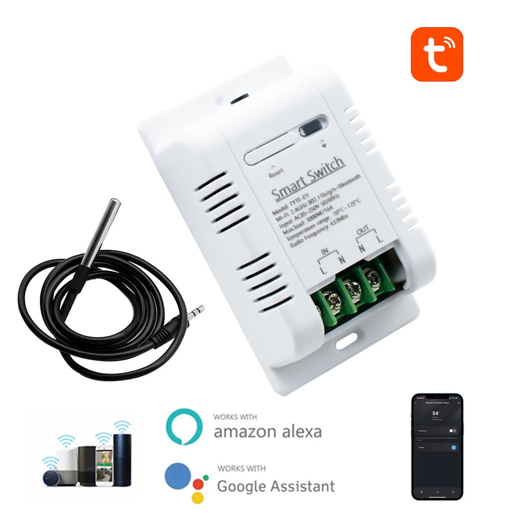 1/2/3PCS Tuya WiFi Smart Temperature Switch DS18B20 Sensor Single Relay Output Module Wireless Controller Work With Alexa