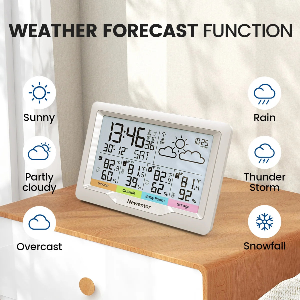 Newentor Weather Stations Wireless Indoor Outdoor Thermometer With Weather Clock Temperature Humidity Meteorological Station