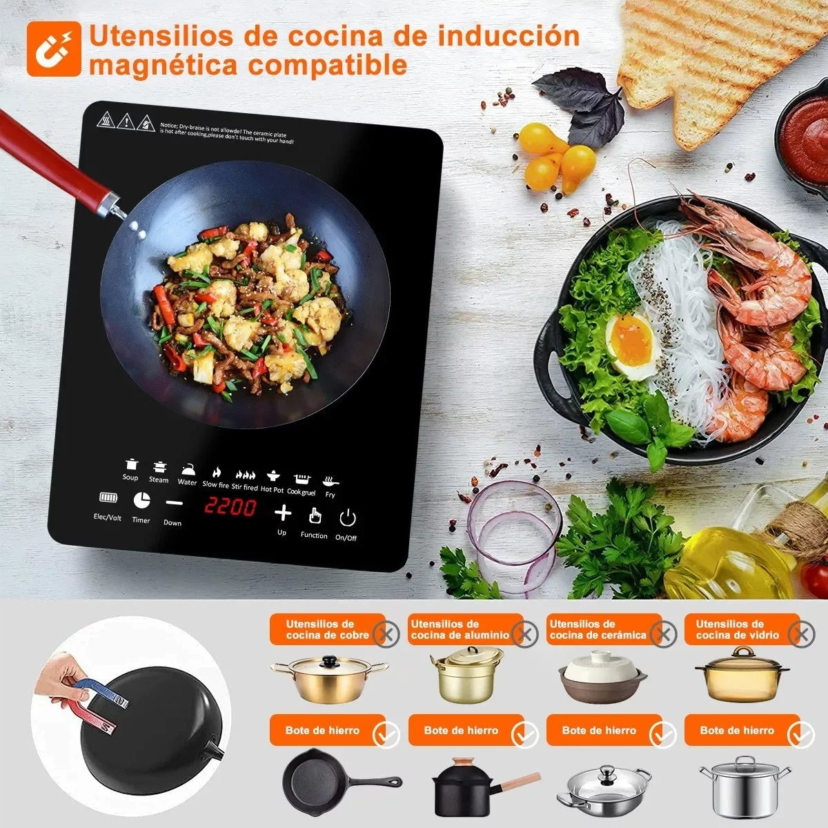 Portable Induction Cooktop Induction Burner Cooker Ultra Thin Body Low Noise Hot Plate 2200W Sensor Touch Single Electric