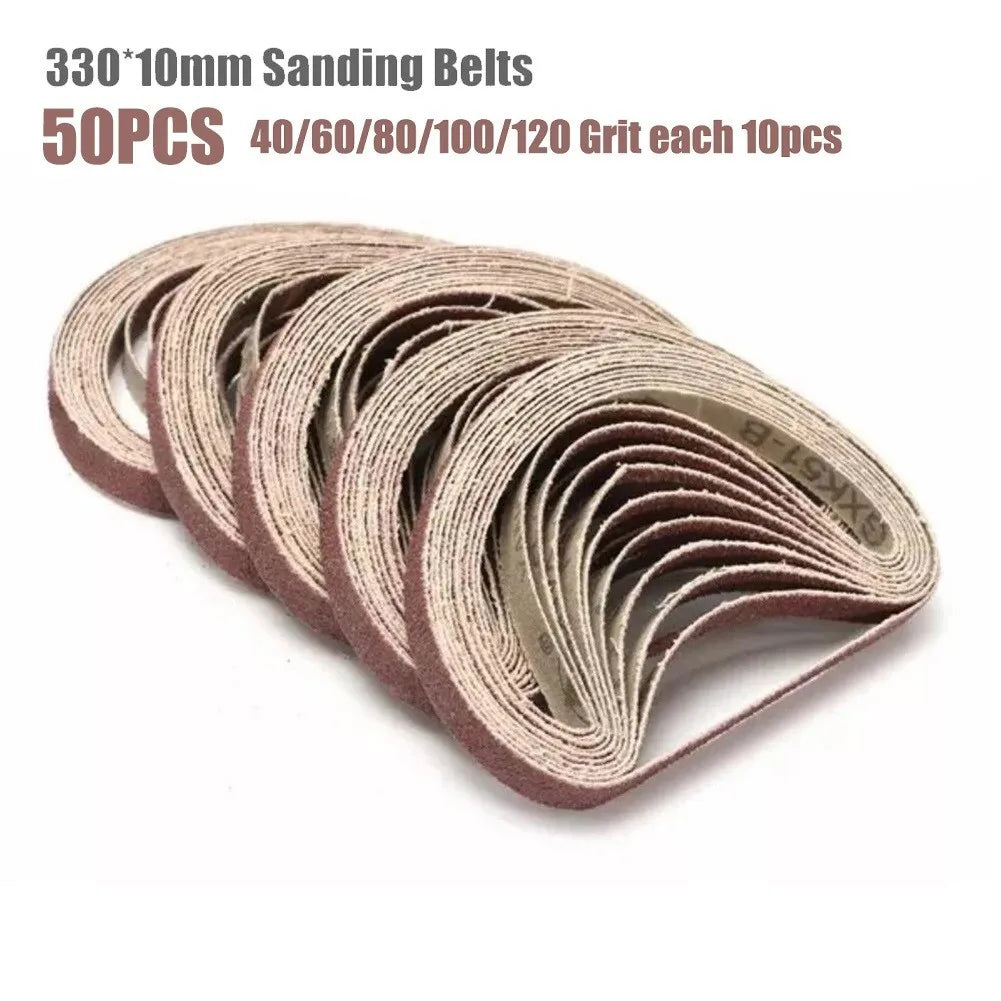 50pcs Sanding Belts 330*10mm Sander File Tools P40 - P600 Abrasive Sanding Screen Band Power Tool Accessory Wood Soft Metal