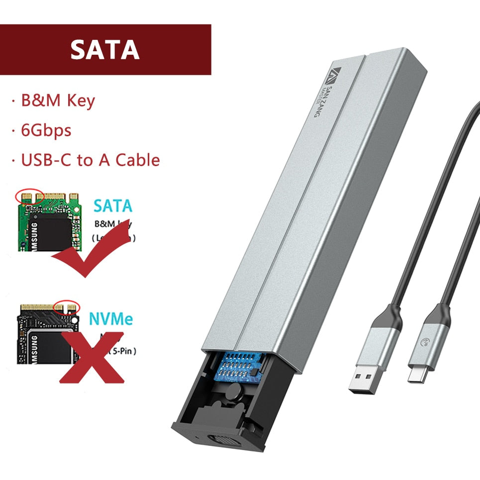 SANZANG Dual Protocols M2 SATA NVMe SSD Case USB A 3.0 Type C External HD Hard Drive Disk Enclosure M.2 House Storage Box USB3