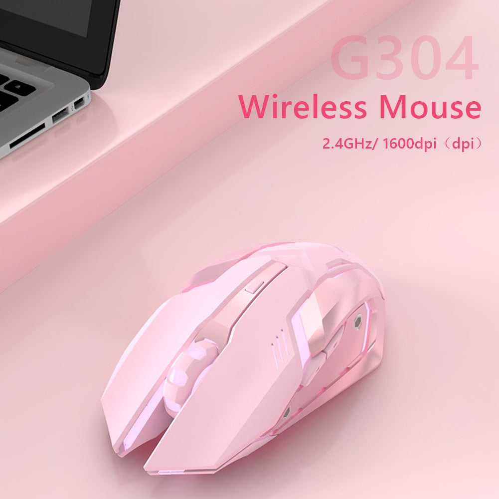 Wireless Silent Mute Gaming Mouse 1600 DPI Optical LED Backlit USB Rechargeable Mice 6 Buttons Design For PC Laptop