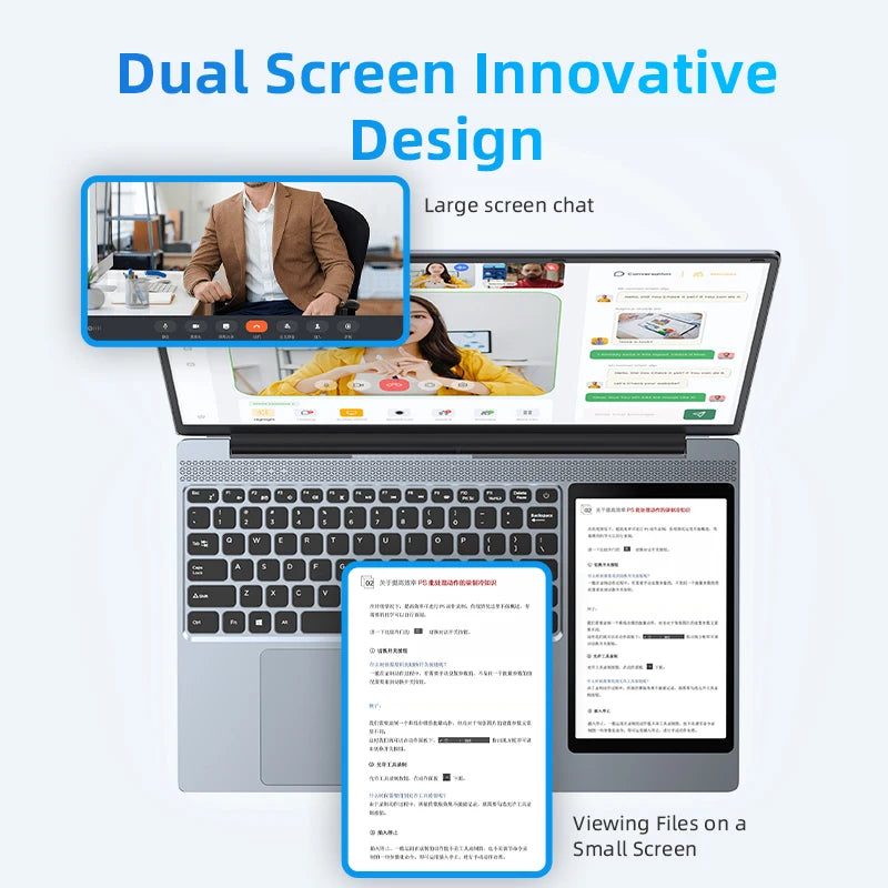 2024 15.6 inch IPS Four-sided Narrow Screen 7 inch IPS Touch screen Dual-screen Laptop Intel N5095 512GB/ TB SSD 4 Core 4 Thread