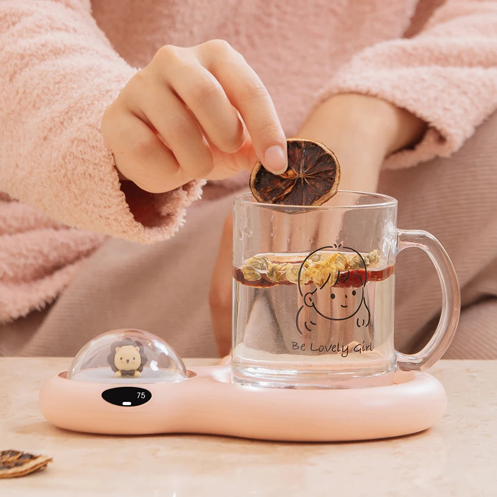 Smart Cup Heater Pad 3 Speed Ddjustment Coffee Mug Warmer with Cute Doll Auto Shut Off Electric for Tea Home Water Winter Milk
