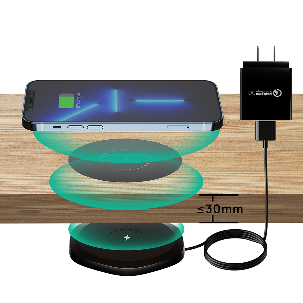 KPON Invisible Wireless Charger 30mm Under Table QI Charger Furniture Desk Wireless Charging Station for iPhone 14/13/12/11/X/8