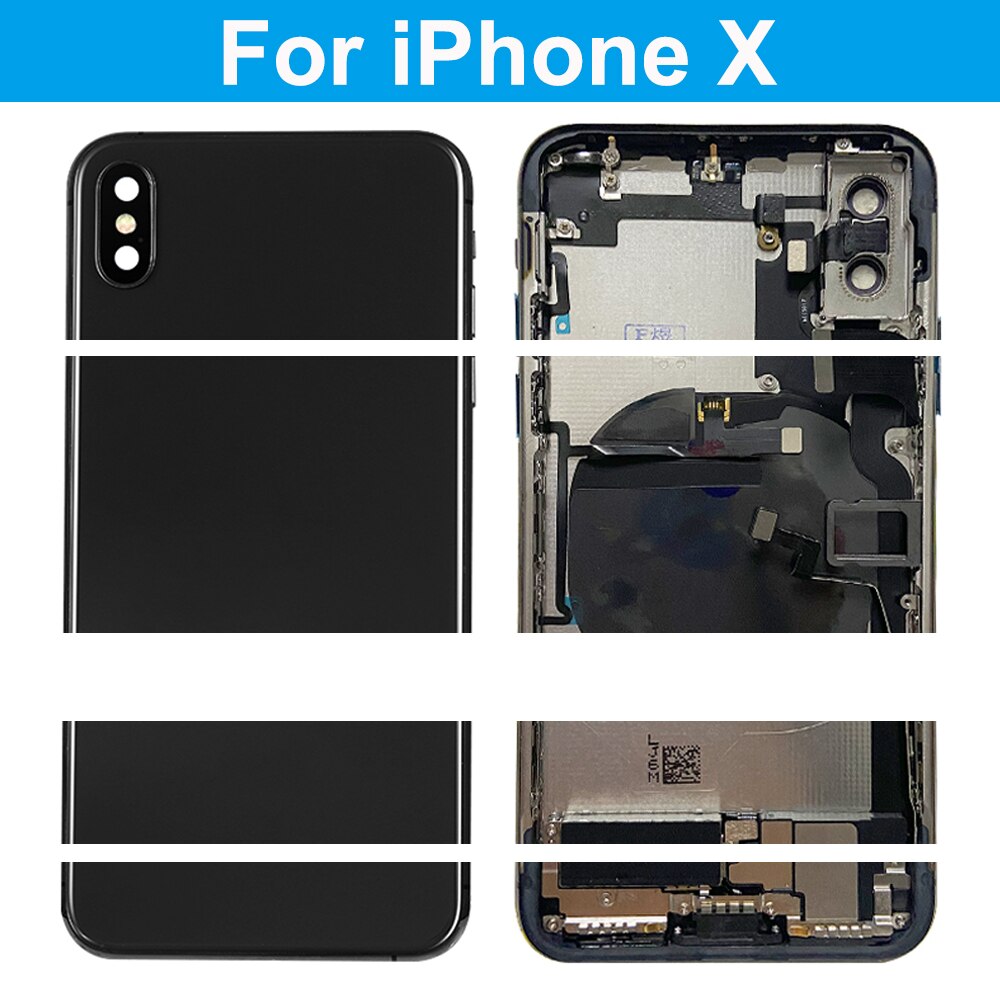 Full Assembly Back Cover For iPhone X XS Housing Battery Middle Chassis Frame Rear Door Case With Flex Cable Phone Repair Parts