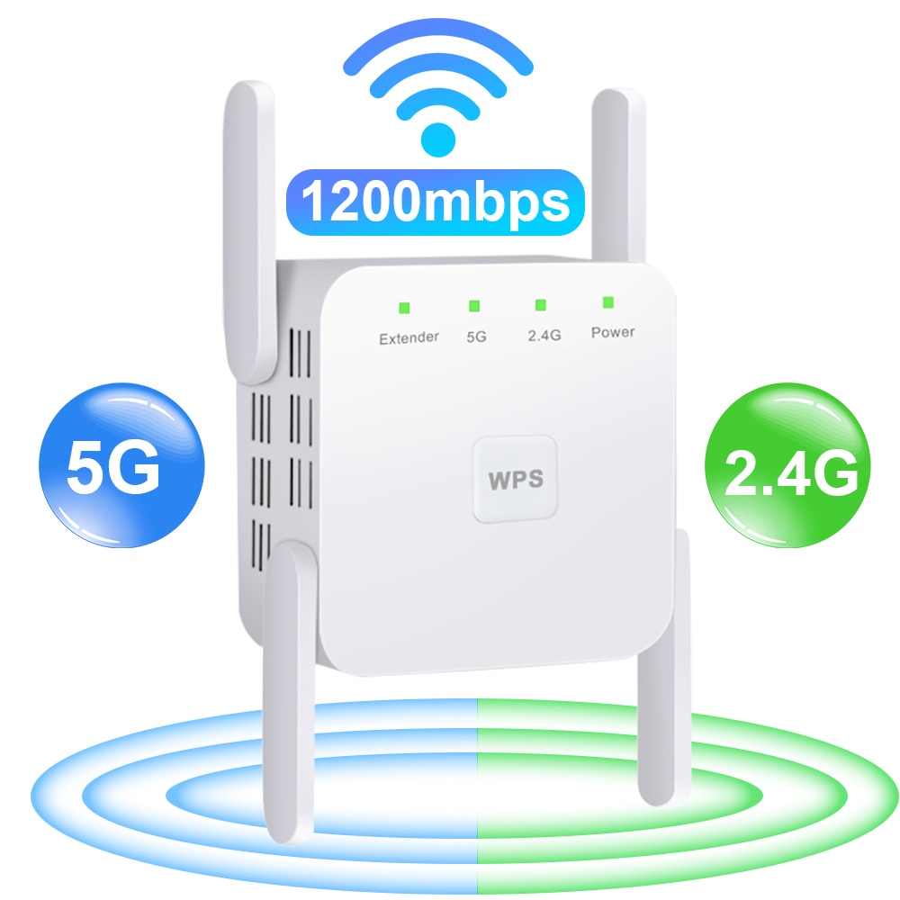 Dual Chip WiFi Repeater 5Ghz 2.4G Wireless Wifi Amplifier 1200 Mbps Extender Network router  Long Range Access Point Adapter