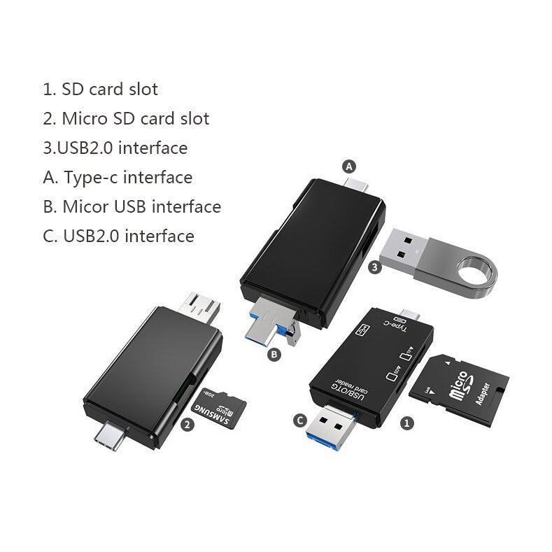 RARY Multi-function Mobile Phone Computer Card Reader Portable USB 2.0 Type C Dual Slot Flash Memory Card Adapter Converters