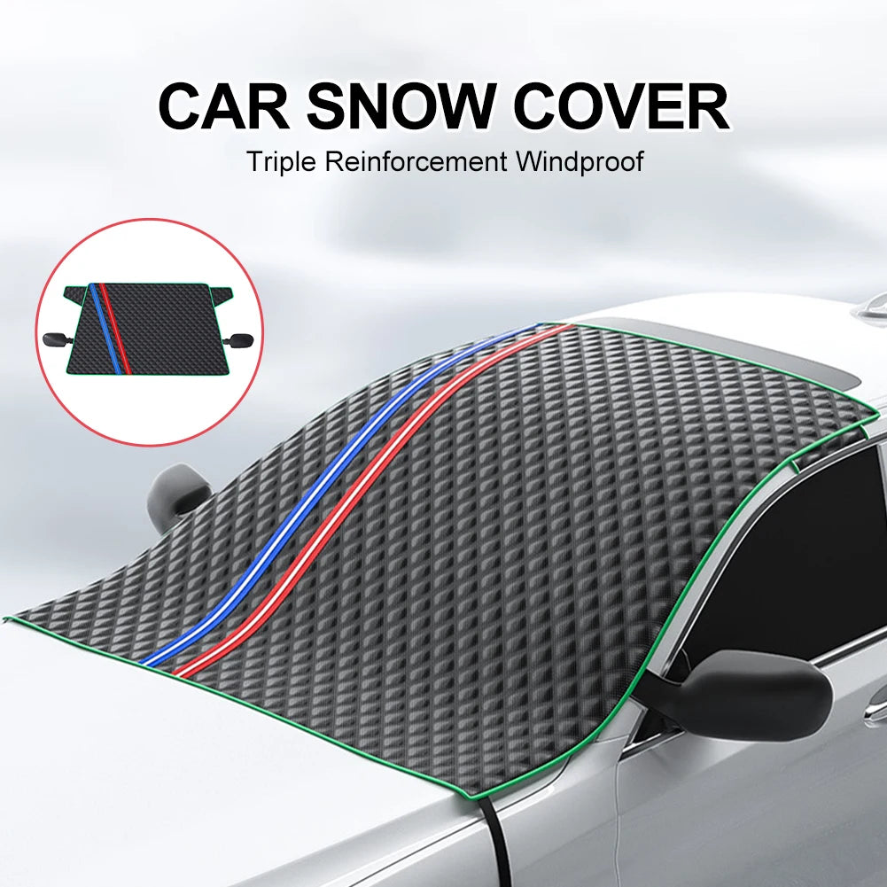 Car Snow Cover Thickened Cotton Stuffing Windshield Cover with Side Mirror Cover Protector for Snow Ice Frost Rain 166*104cm
