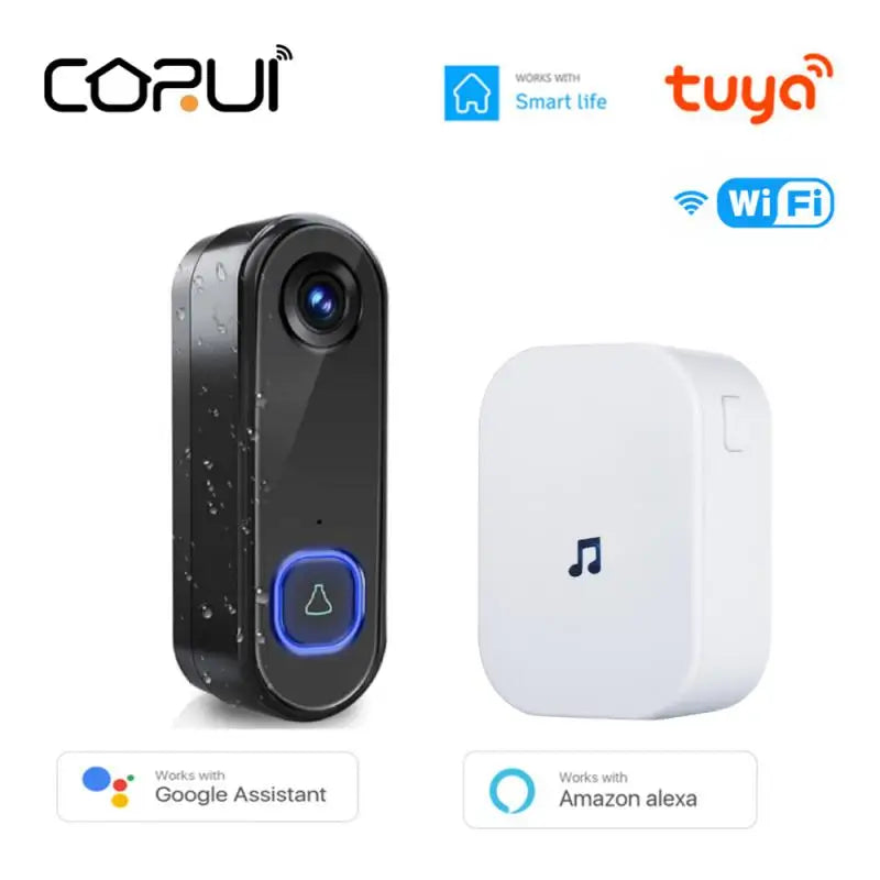 CORUI Tuya WIFI Smart Visual Doorbell Smart Life Siren Alarm Doorbell Voice Intercom Wireless Doorbell For Alexa Google Home