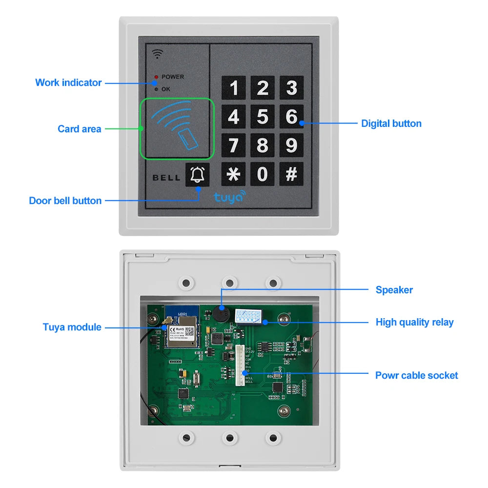 Tuya WiFi Access Control Keypad 125KHz Standalone Access Controller Card Reader WG26 Smart APP Door Opener Keyless Password Lock