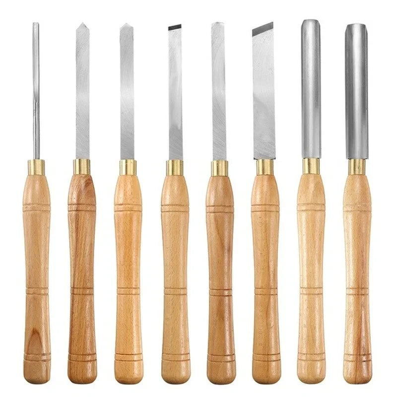 Lathe Chisel Wood Turning Tool High Speed Steel with Wooden Handle Woodworking Tools 8 PCS HSS Blade Lathe Set