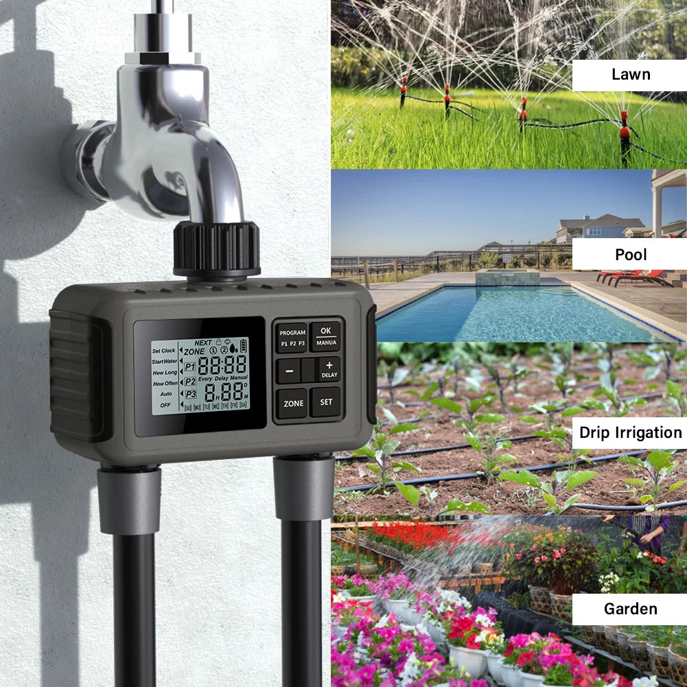 Yieryi Sprinkler Timer Smart Dual Water Timer Garden Farm Irrigation Controller Programmable Irrigation Timed Watering Valve