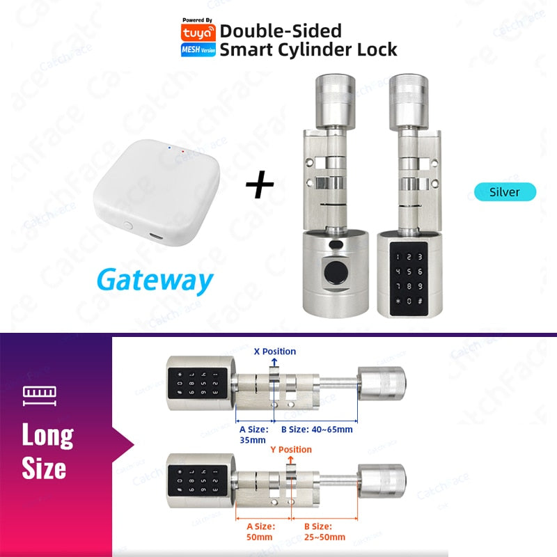 Catchfcae New Adjustable Replacement Tuya APP Fingerprint Cylinder Electronic Smart  Door Lock Digital Keypad Code Keyless