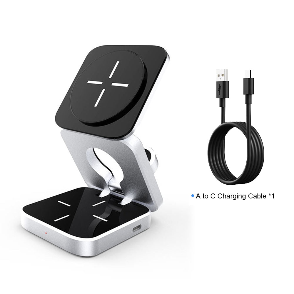 Portable 3 in 1 Foldable Wireless Charger Stand Dock for iPhone 14 13 Holder Magnetic Fast Charging Station for Apple Watch S8