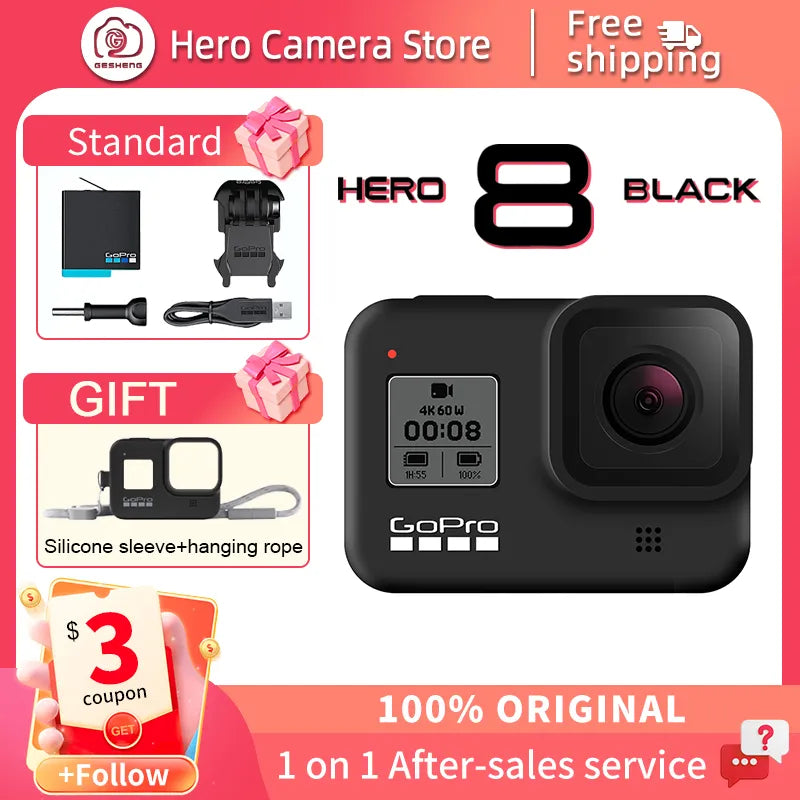 GoPro hero 8 Black stable 4K video 12MP photo portable 1080p live broadcast Motorcycle and Skiing Sports go pro Camera