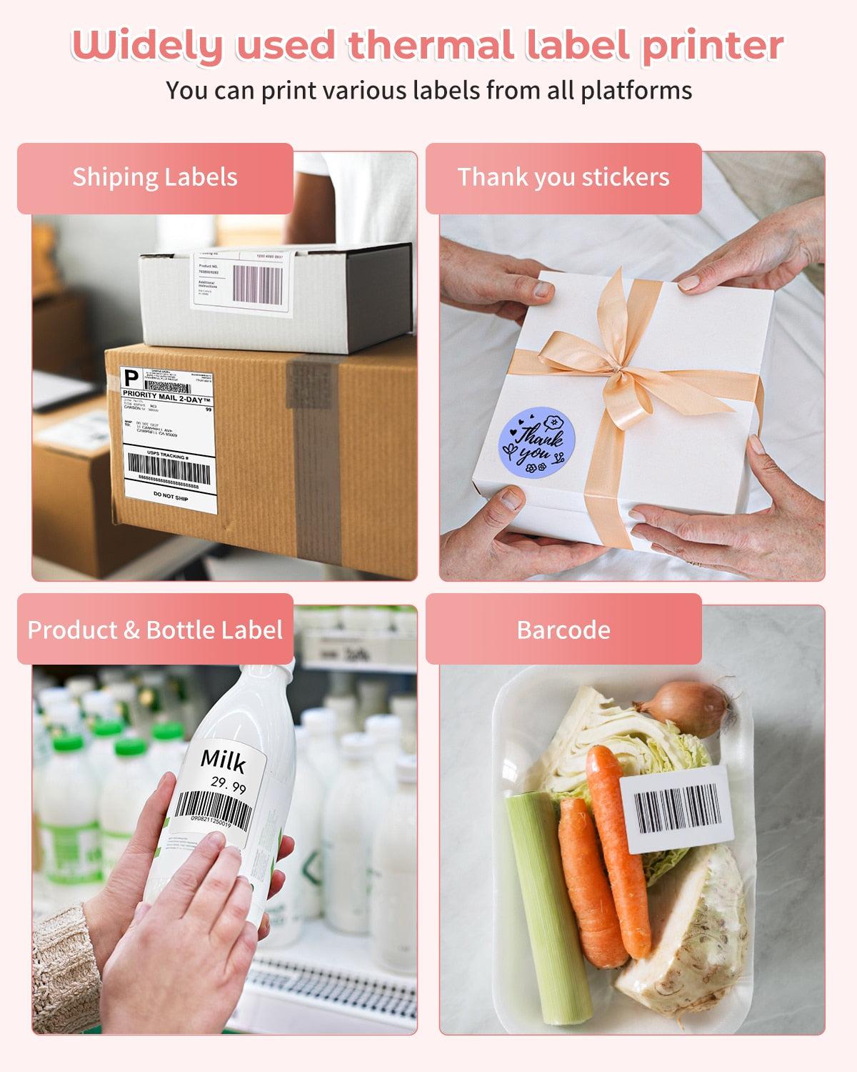 4x6 Thermal Label Printer Shipping Label Printer for Small Busines Phomemo PM-246S Support for Mac OS, Windows, Chrome OS, Linux