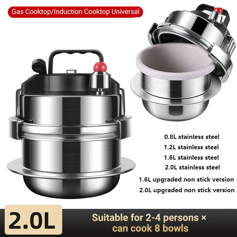 2.0L Non stick Pressure Pot Outdoor Portable Micro Pressure Pot Kitchen Pressure Pot Household Mini Pressure Pot