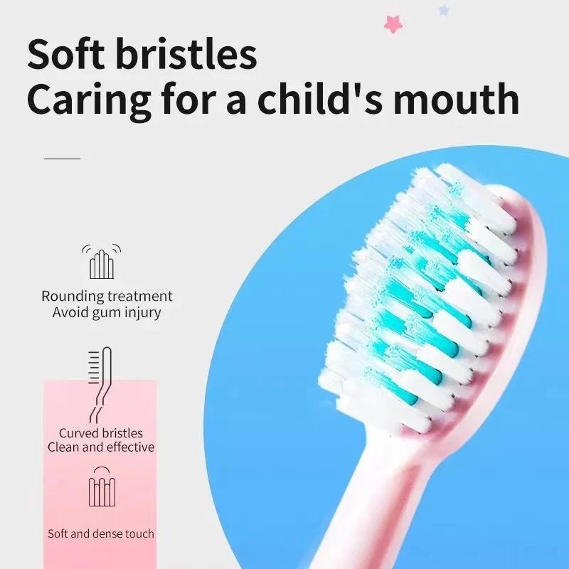 Sonic Children Electric Toothbrush With 12pcs Brush Heads IPX7 Waterproof Ultrasonic Rechargeable Timer Soft Hair Cleaning Brush