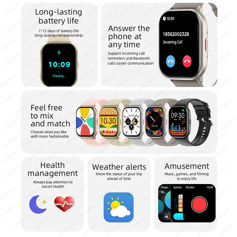 2024 New Bluetooth Call Smart Watch Women Men Heart Rate Blood Oxygen Voice Assistant Multi-Sport Women Smart Watch for Xiaomi