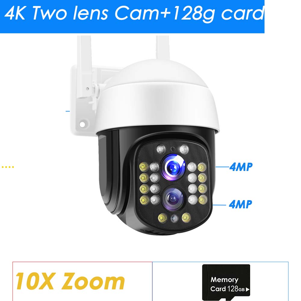 16MP 8K WiFi IP Camera 10X Zoom 4K Outdoor Security Camera Surveillance AI Track Four Lens Three Screen Mini Street Camera 360°