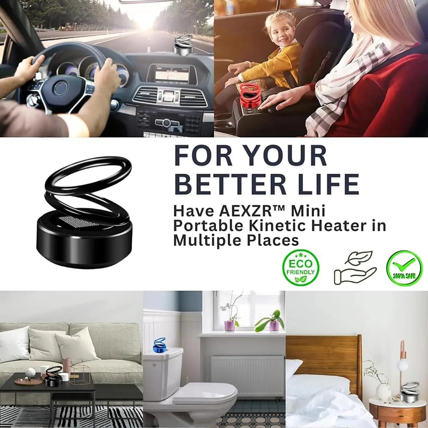 1PCS Portable Kinetic Mini Heater Car Air Freshener Solar Powered Double Ring Rotating Air Cleaner Perfume Fragrance Diffuser