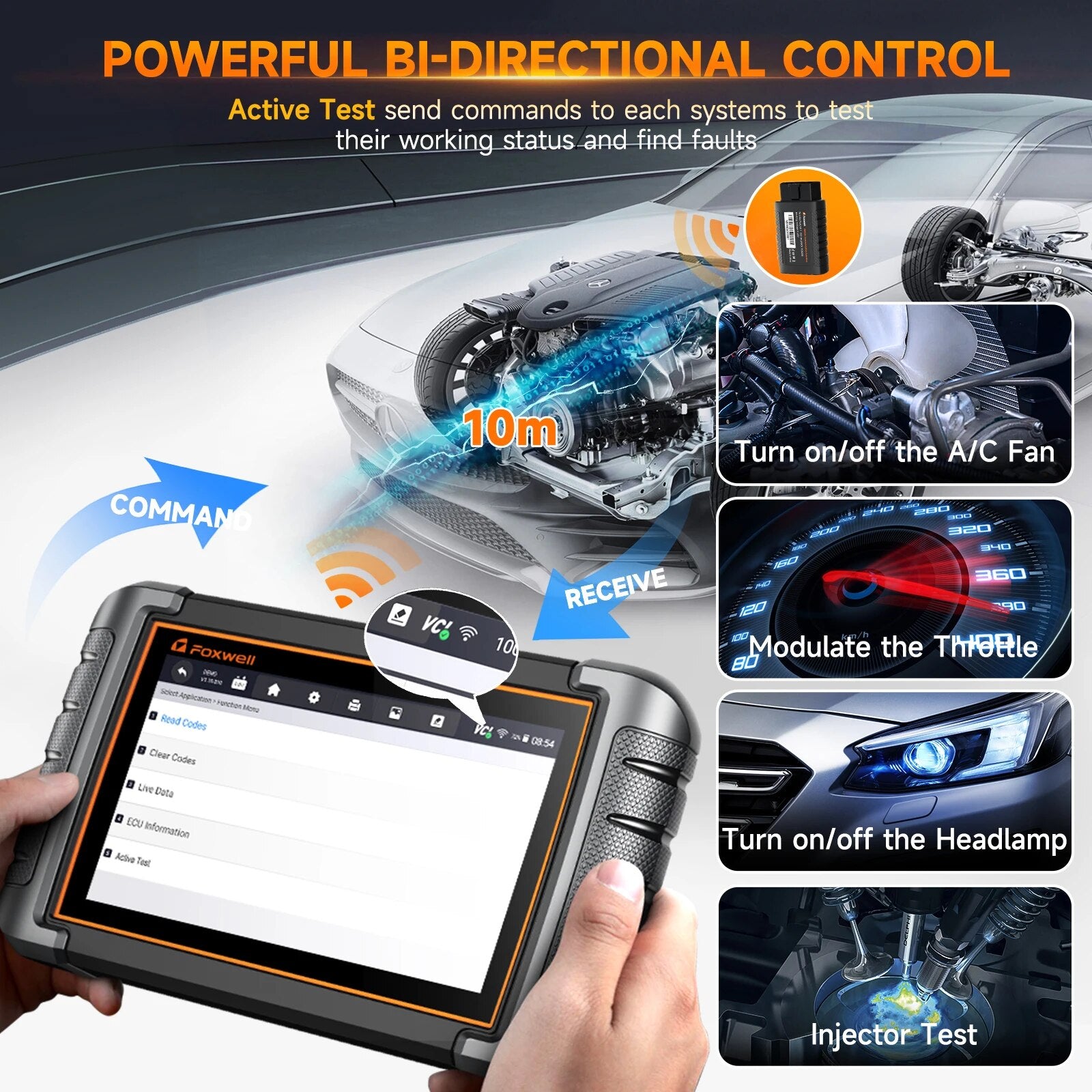 FOXWELL NT809BT OBD2 Bluetooth Car Diagnostic Tool All System Bi-Directional Test 30+ Reset Code Reader OBD2 Scanner Automotivo