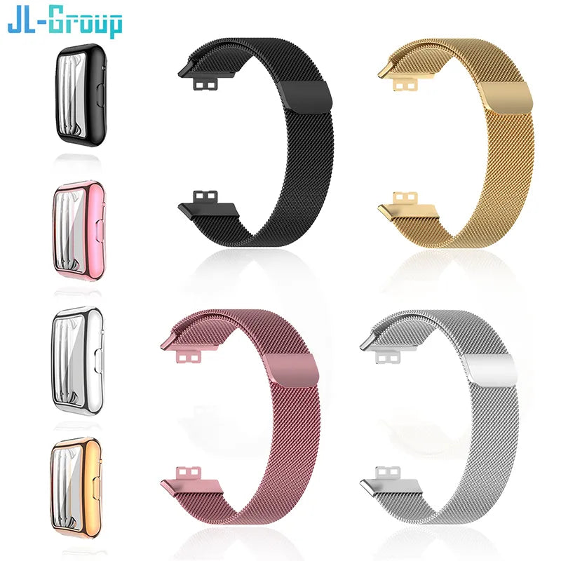 Metal Strap For Huawei Watch Fit/Fit 2 Band With TPU Case TPU Screen Protector Huawei Bracelet Magnetic Loop Milanese Watchband