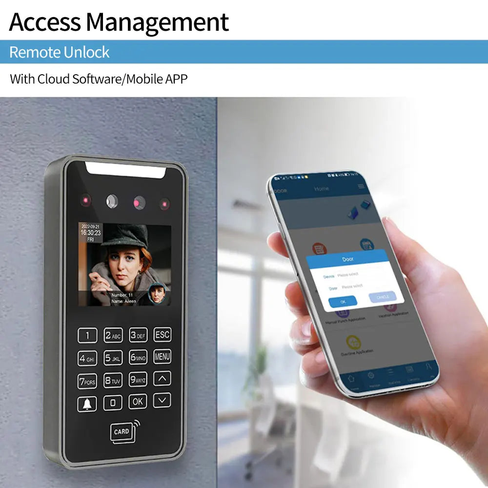 2MP HD 2.8inch 5000User Biometric Face Recognition Access Control System TCP IP Wifi Cloud Software SDK Staff Attendance Reader
