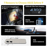 ASUS Zenfone 9 5G Snapdragon 8+ Gen 1 5.9'' 120Hz AMOLED Screen 4300mAh 30W Fast Charging IP68 waterproof OTG NFC