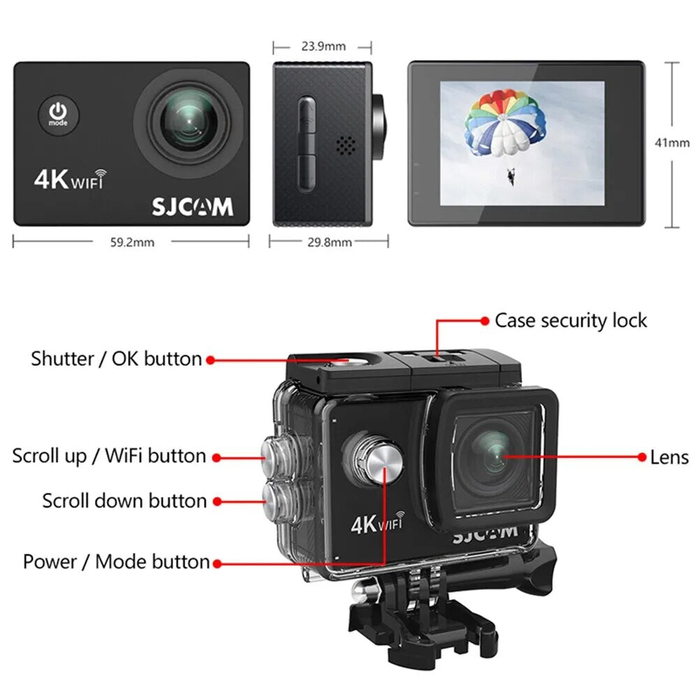 Action Camera SJ4000 AIR 4K 30PFS 1080P 4x Zoom WIFI Motorcycle Bicycle Helmet Waterproof Cam Sports Video Action Cameras