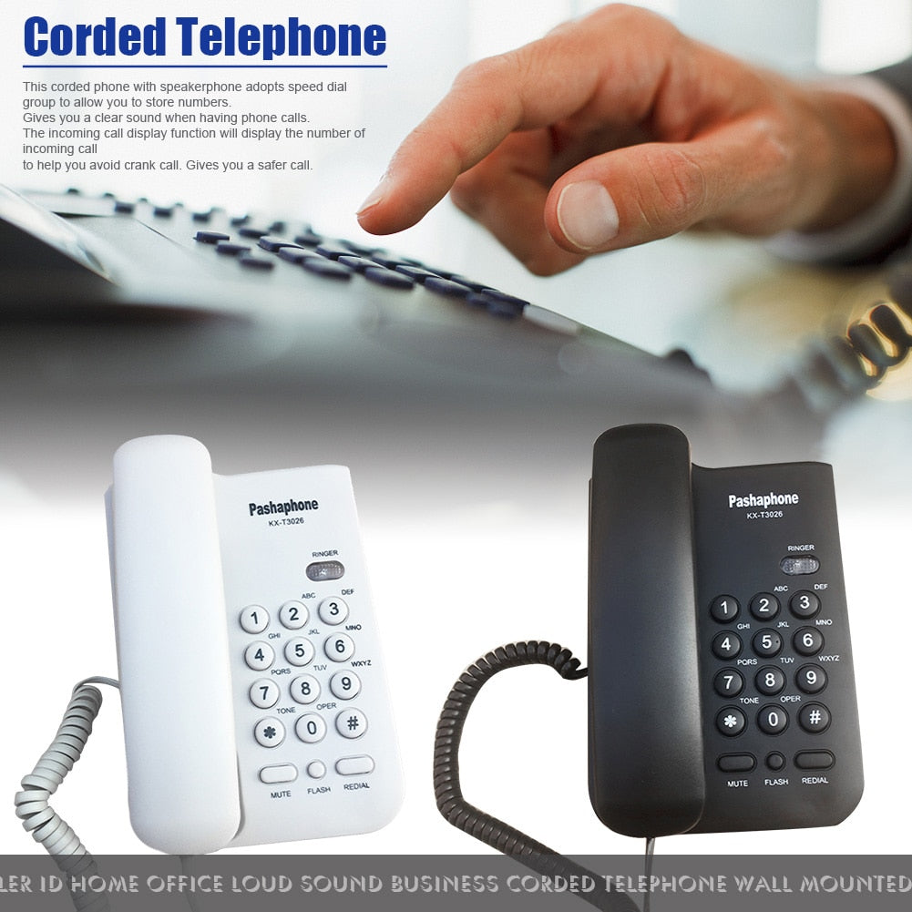 Landline Loud Sound Business Plastic Caller ID Hotel Big Button Home Office Call Memory Wall Mounted Corded Telephone Callback