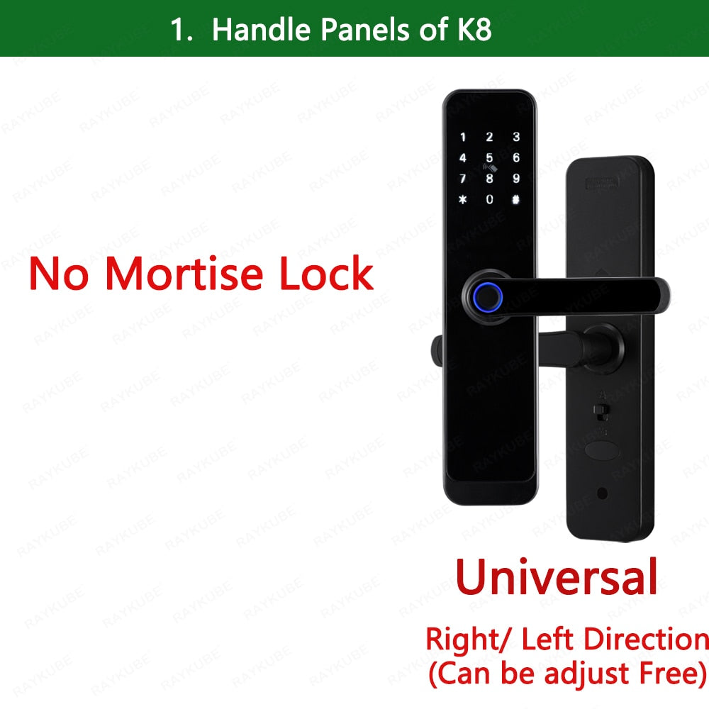 2023 NEW RAYKUBE K8 Tuya Wifi Smart Door Lock TT Lock Fingerprint Lock Digital Electric Lock With Longer Larger Handle Panels