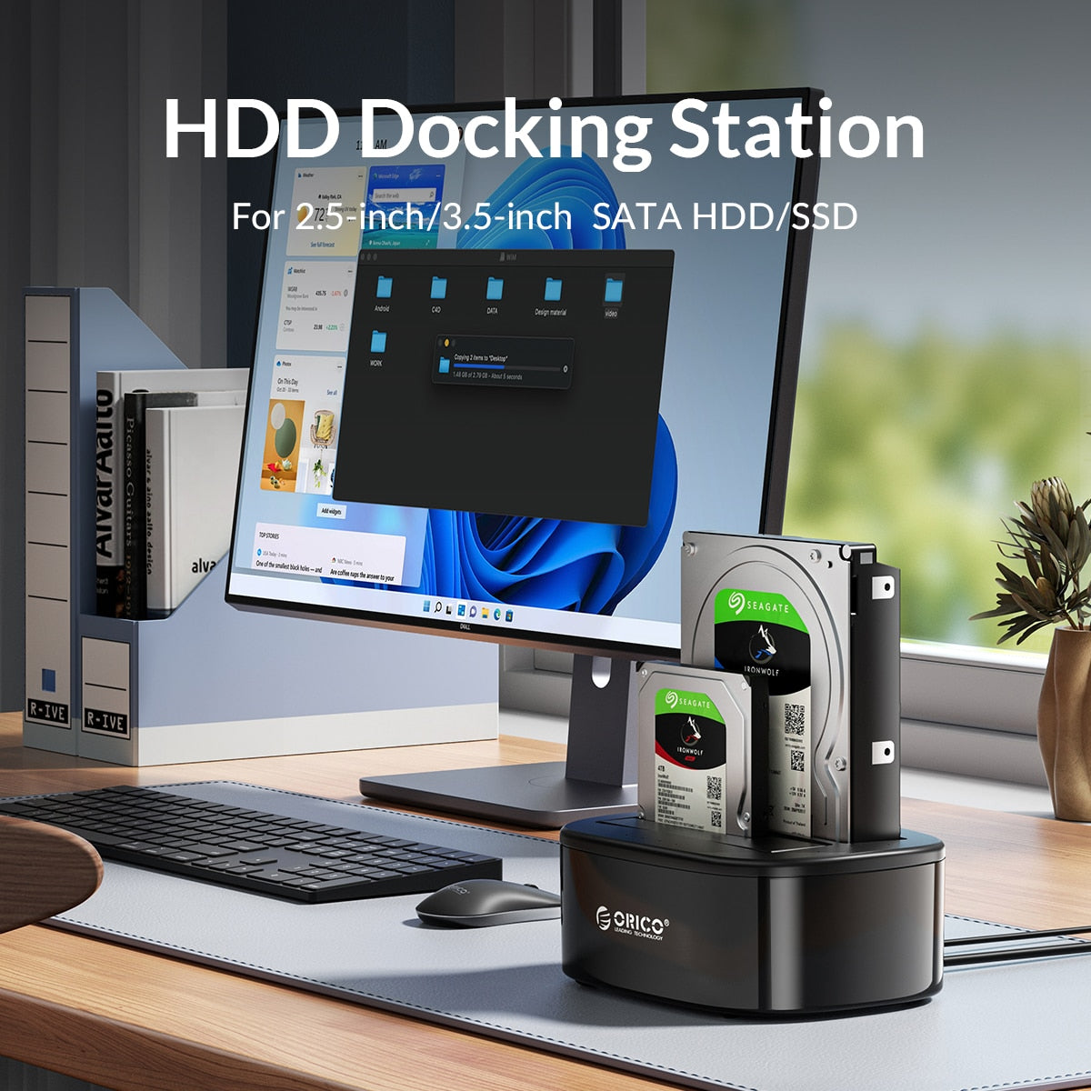 ORICO Dual-bay Hard Drive Docking Station for 2.5/3.5 Inch HDD SSD SATA to USB 3.0 HDD Docking Station with 12V3A Power Adapter
