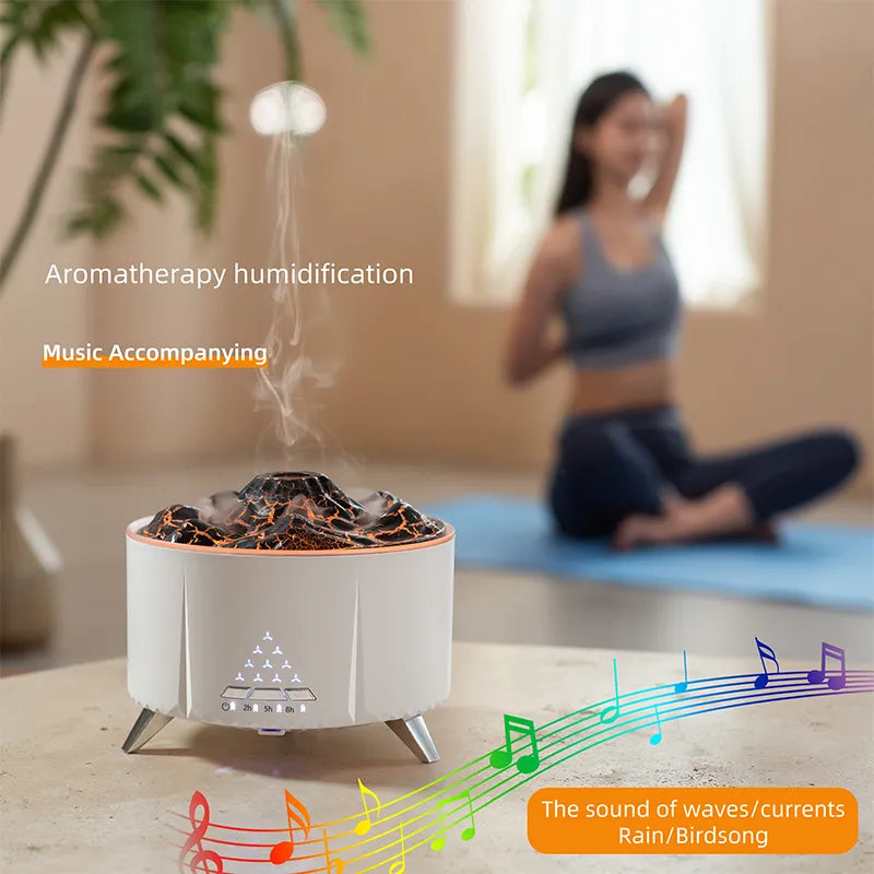 Bluetooth Speaker Air Humidifier Wood Flame Volcano Lava Aroma Humidifier Essential Oil Diffuser Bedroom White Noise Hypnosis