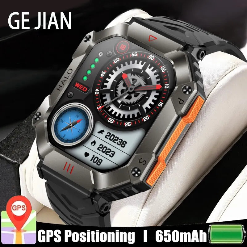 GEJIAN GPS Military Smart Watch Men For Android IOS Ftiness Watches Ip68 Waterproof 2.0'' AI Voice Bluetooth Call Smart Watch