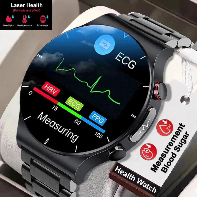 2023 New Laser Treatment Three High Smart Watch Men ECG PPG Heart Rate Blood Sugar Health Tracker Smart Watch For Huawei Xiaomi