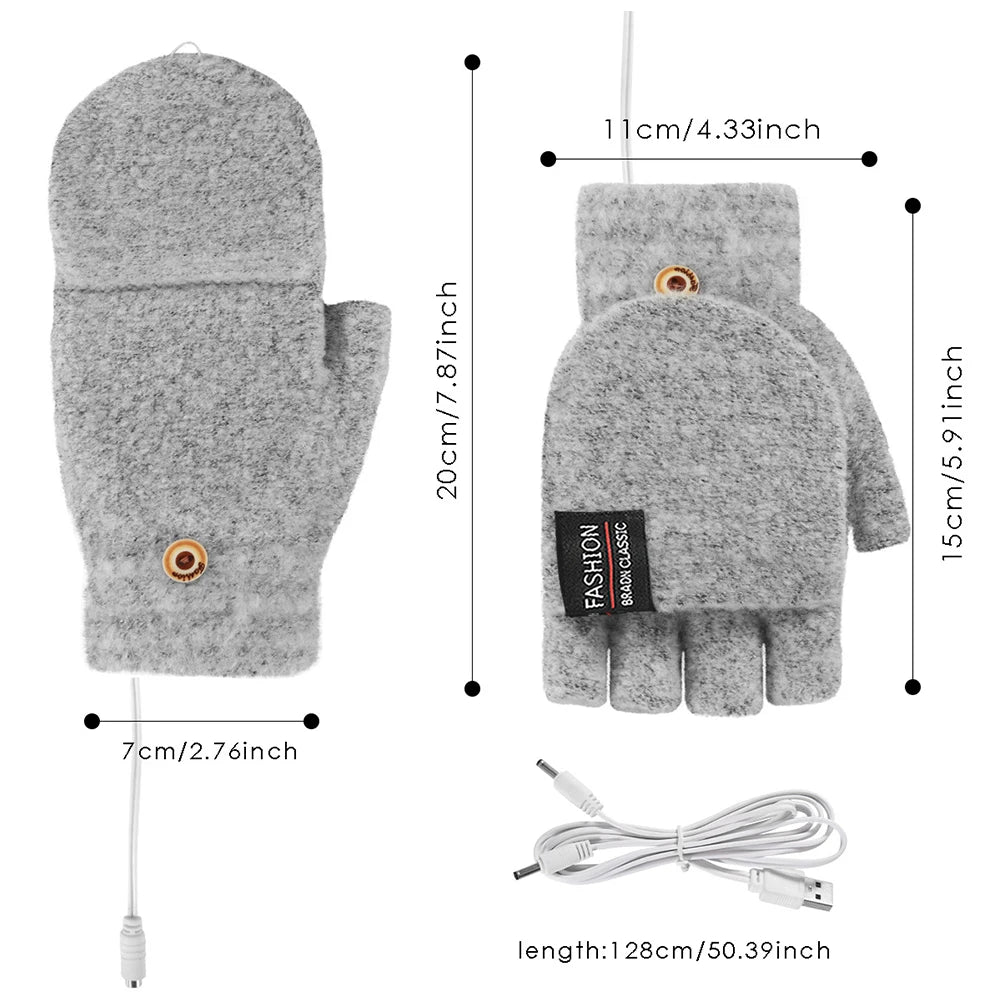Electric Heated Gloves Hand Warmers Mittens Heater Rechargeable USB Reusable Winter Warm Heating Laptop for Women Men