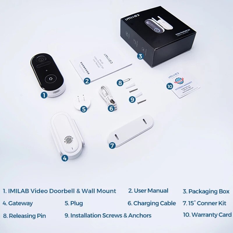 IMILAB Smart Video Doorbell Kit Cat's Eye 2.5K HD 5200mAh Security Camera Human Detection Instant Alert Burglar Alarm Device Set