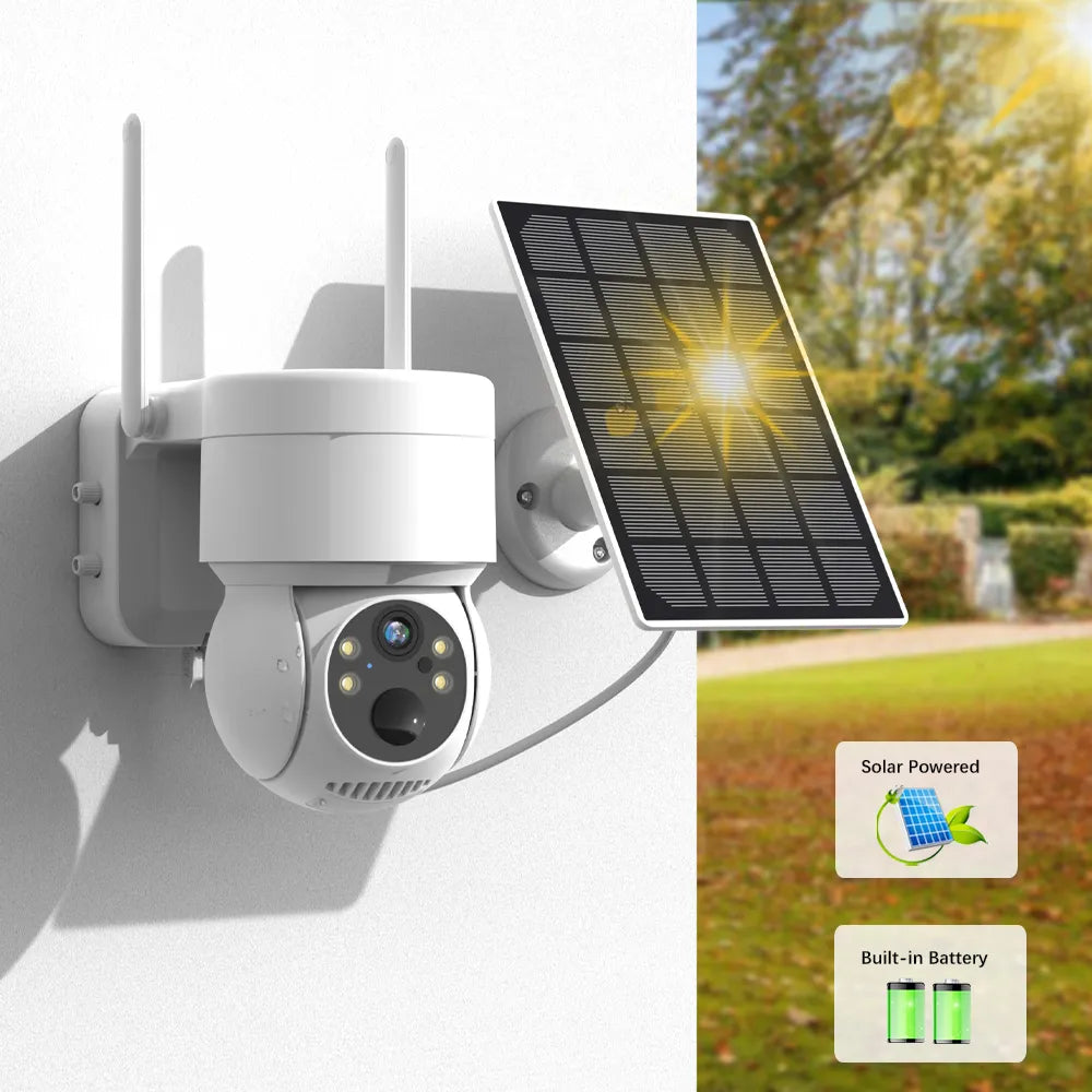 WiFi PTZ Camera Outdoor 4MP HD Wireless Solar Surveillance IP Camera with 7800mA Recharge Battery ICsee APP Surveillance Cameras