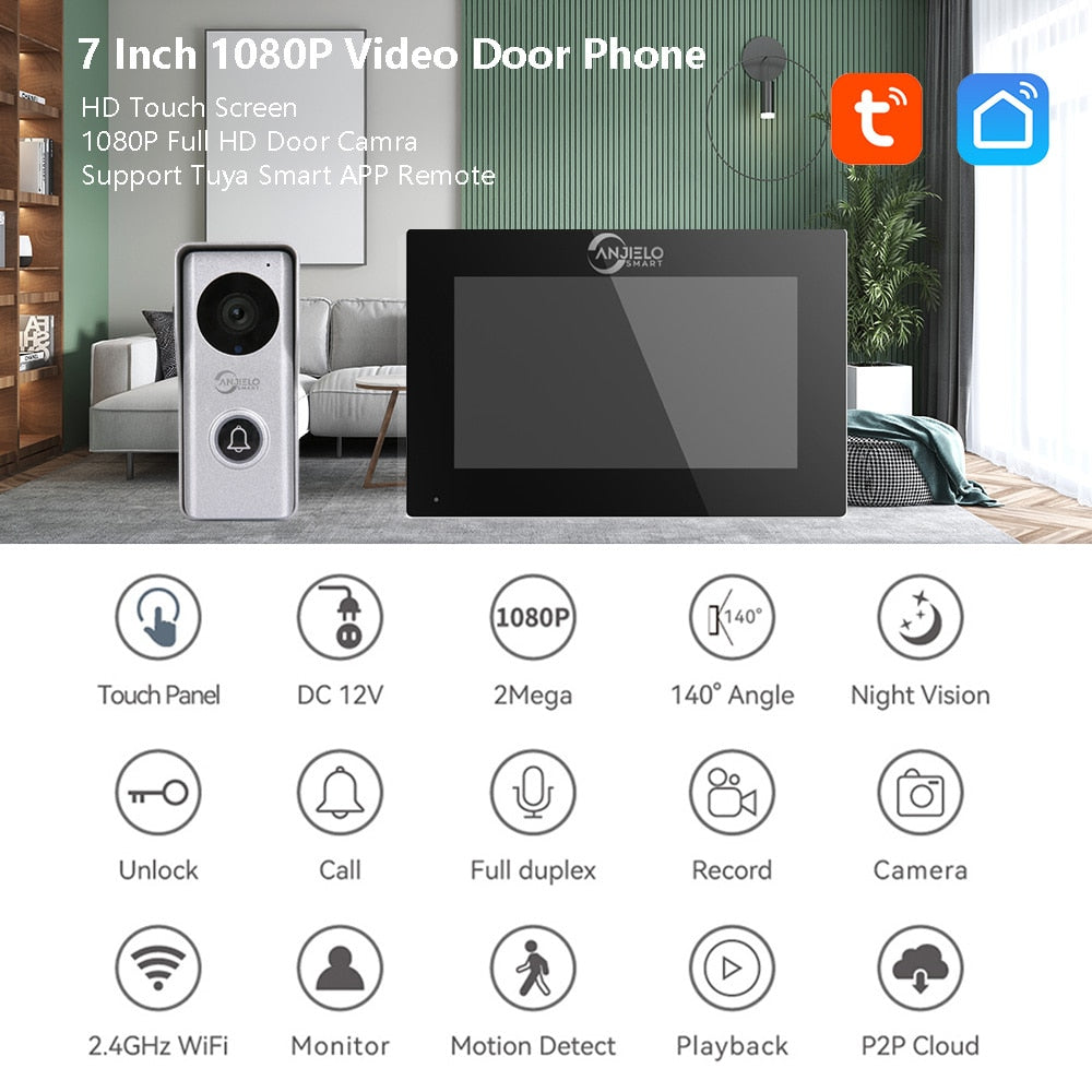 Smart Wifi 1080P Video Intercom for Home Touch Screen Interphone Residential Doorbell Apartment 인터폰한국형 Tuya Videophone 10 Inch 7