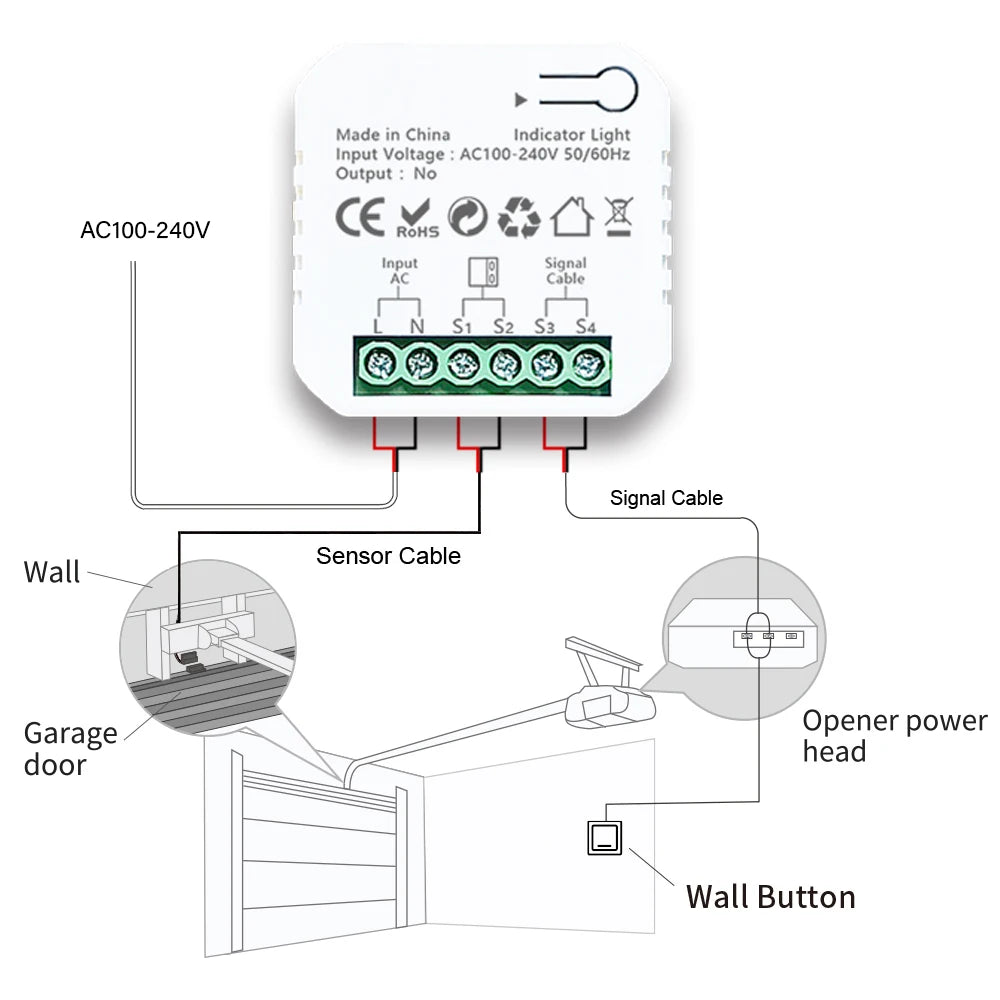 Tuya Smart Life ZigBee Garage Door Opener Controller App Remote Control Supports Alexa Google Home Zigbee2MQTT Gateway Needed