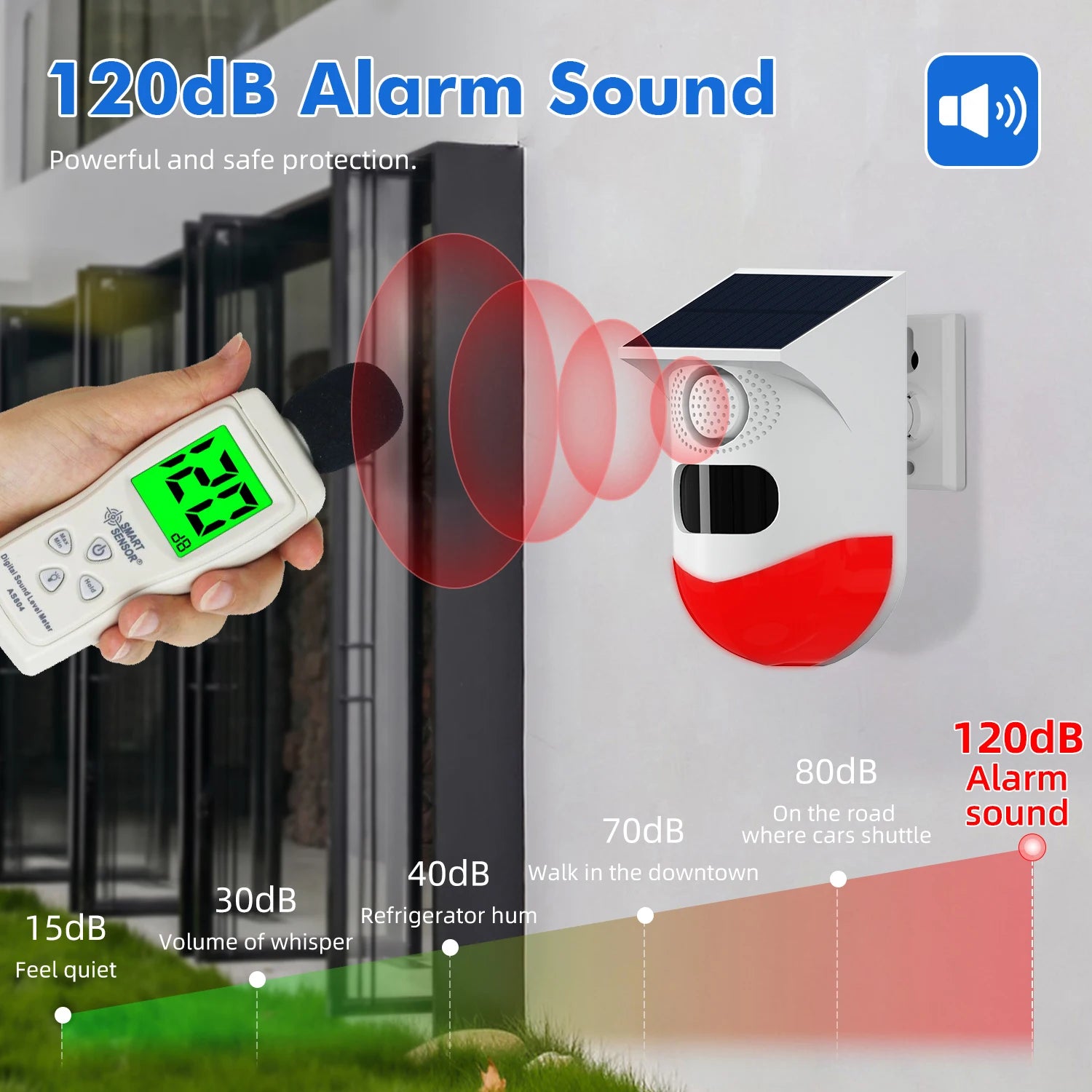 Smart WiFi Solar Outdoor Infrared Motion Alarm Detector Wireless Strobe Siren Detector Sound Alarm Waterproof Remote Control