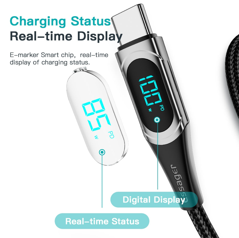 Essager USB Type C To USB C Cable 100W/5A PD Fast Charging Charger Wire Cord For Macbook Xiaomi Samsung Type-C USBC Cable  2M