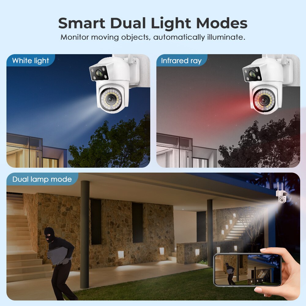 SMVP 6MP Surveillance Cameras HD PTZ Wifi Camera Four Screens Full Color Night Vision Security Human Detection Audio Tracking