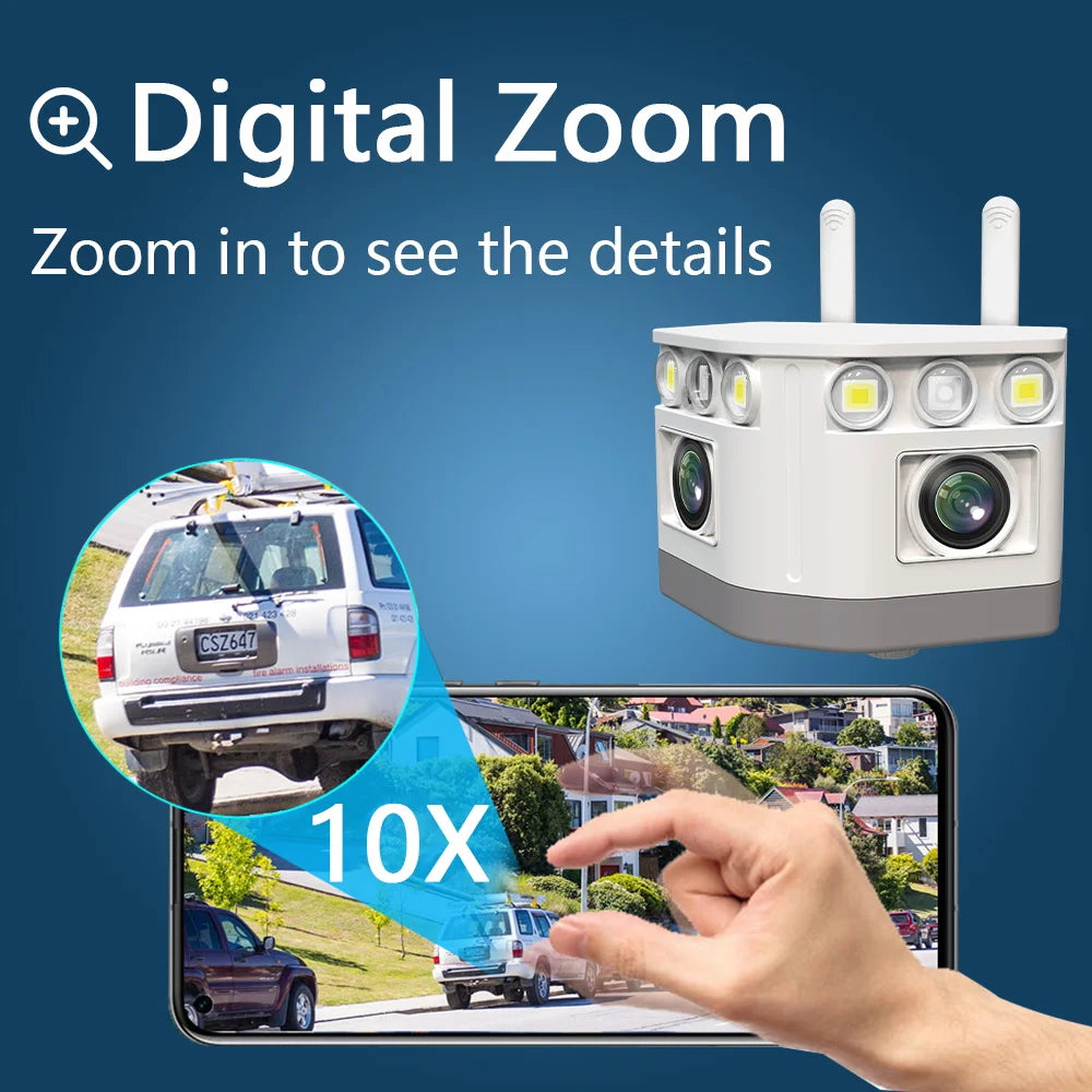 LMAKOOK 4K 8MP WIFI Dual Lens Outdoor Camera 180 Ultra Wide View Panoramic AI Human Tracking Security Bullet Camera