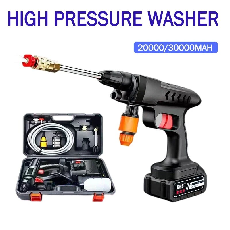 20000/30000mAh Car Wash High Pressure Washer Water Gun 60Bar Car Accessory Cleaner for Auto Home Garden Cleaning Washing Machine